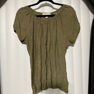 Michael Kors olive floral top with raised floral detail